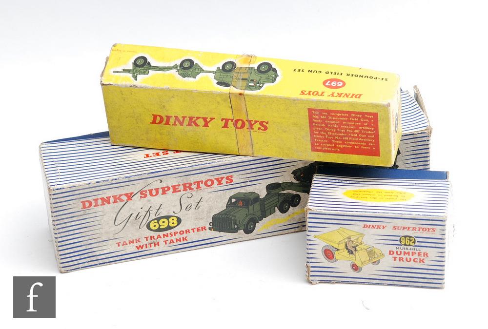 Three boxed Dinky Toys diecast models, Gift Set 698 Mighty Antar Tank Transporter with Centurion