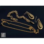 Three items of 9ct jewellery, a pair of drop earrings, a bracelet and a chain, total weight 26.5g,