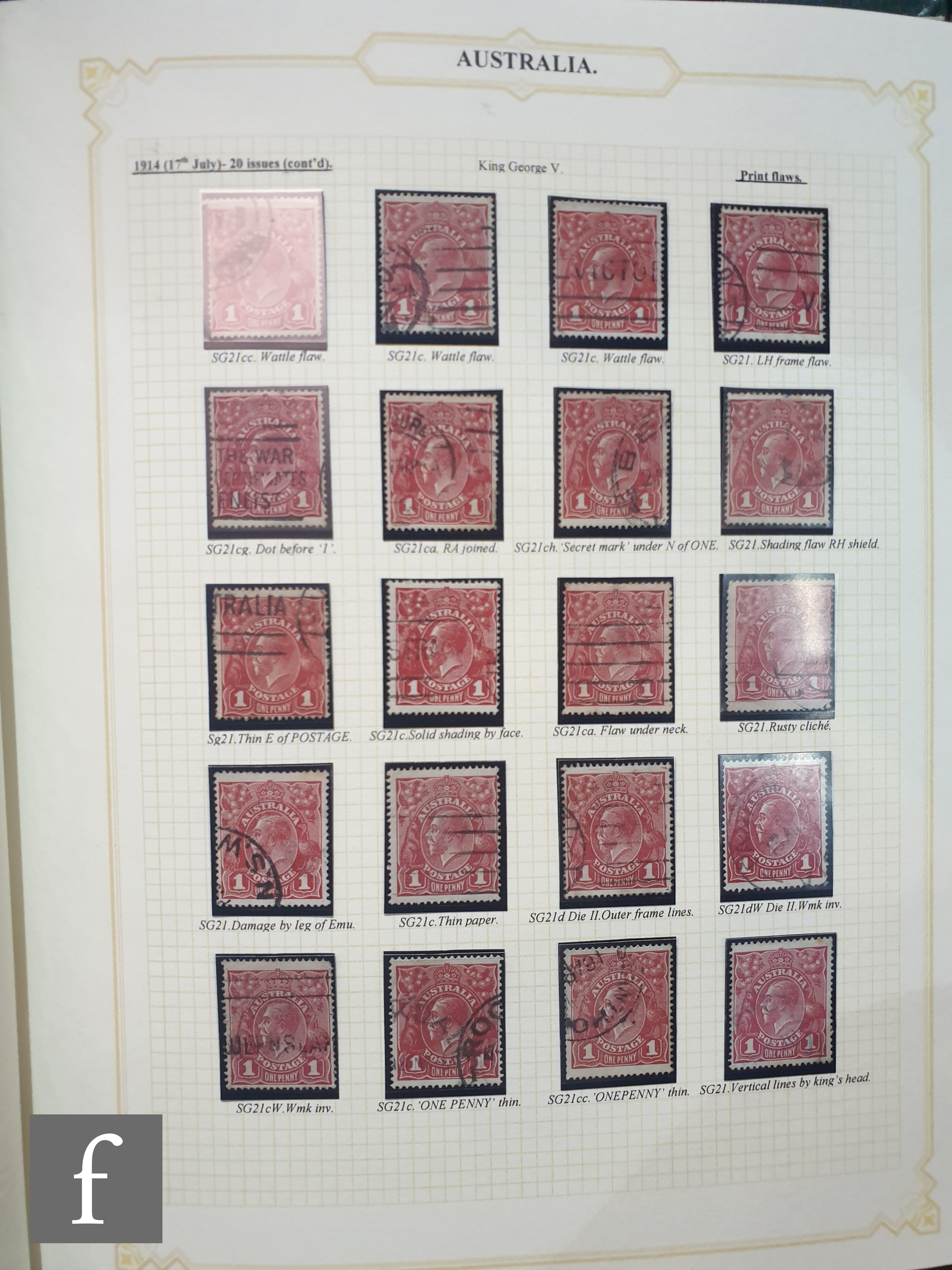 A collection of Australian postage stamps, George V to QEII, used, contained within a green