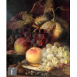 FREDERICK STANIER (FL. 1843 - 1890) - Peaches and grapes on a stone ledge, oil on canvas, signed,