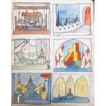 ALBERT WAINWRIGHT (1898-1943) - A group of six stage design studies for Edward II including interior