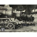 A L HAMMOND (20TH CENTURY) - Charcoal steam locomotives at the ready, signed, framed, 41cm x 58cm.