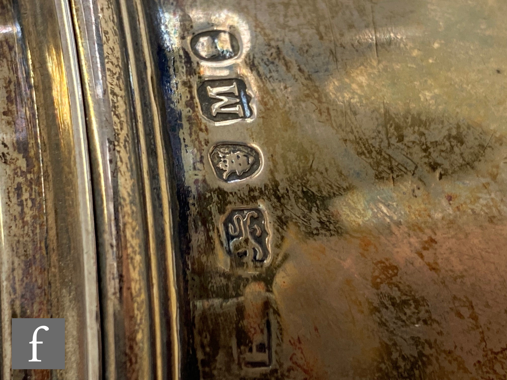 A George III hallmarked silver cylindrical tankard detailed with two reeded bands, scroll handle - Image 2 of 3