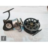 An Allcock's Aerial alloy centrepin reel, twin plastic knobs, winding plate with 10 perforations,