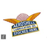 A vitreous enamel double sided sign for 'Aeroshell lubricating oil stocked here', 73cm