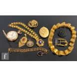 A small parcel lot of assorted 19th Century costume jewellery to include a metal bracelet set with