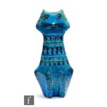 A large Bitossi model of a seated cat decorated with incised and impressed repeat patterns and