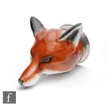 A later 20th Century Bloor China stirrup cup formed as the head of a fox with a silver coloured