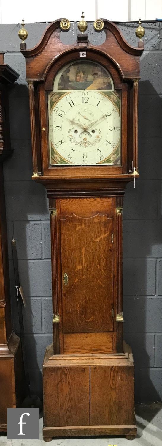 An early 19th Century oak longcase clock with an eight day movement striking on a bell, the case - Image 2 of 7