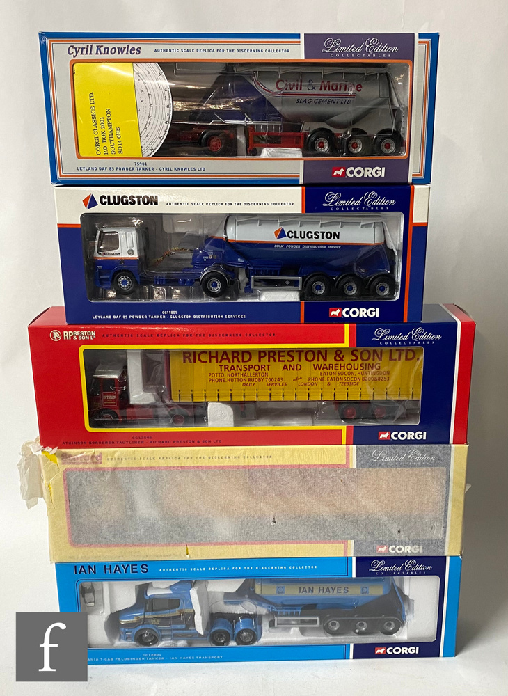 Five Corgi 1:50 scale road transport diecast models, comprising CC12505 Richard Preston & Son