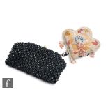 A Victorian pomander with beaded decoration, together with a beaded black evening clutch. (2)