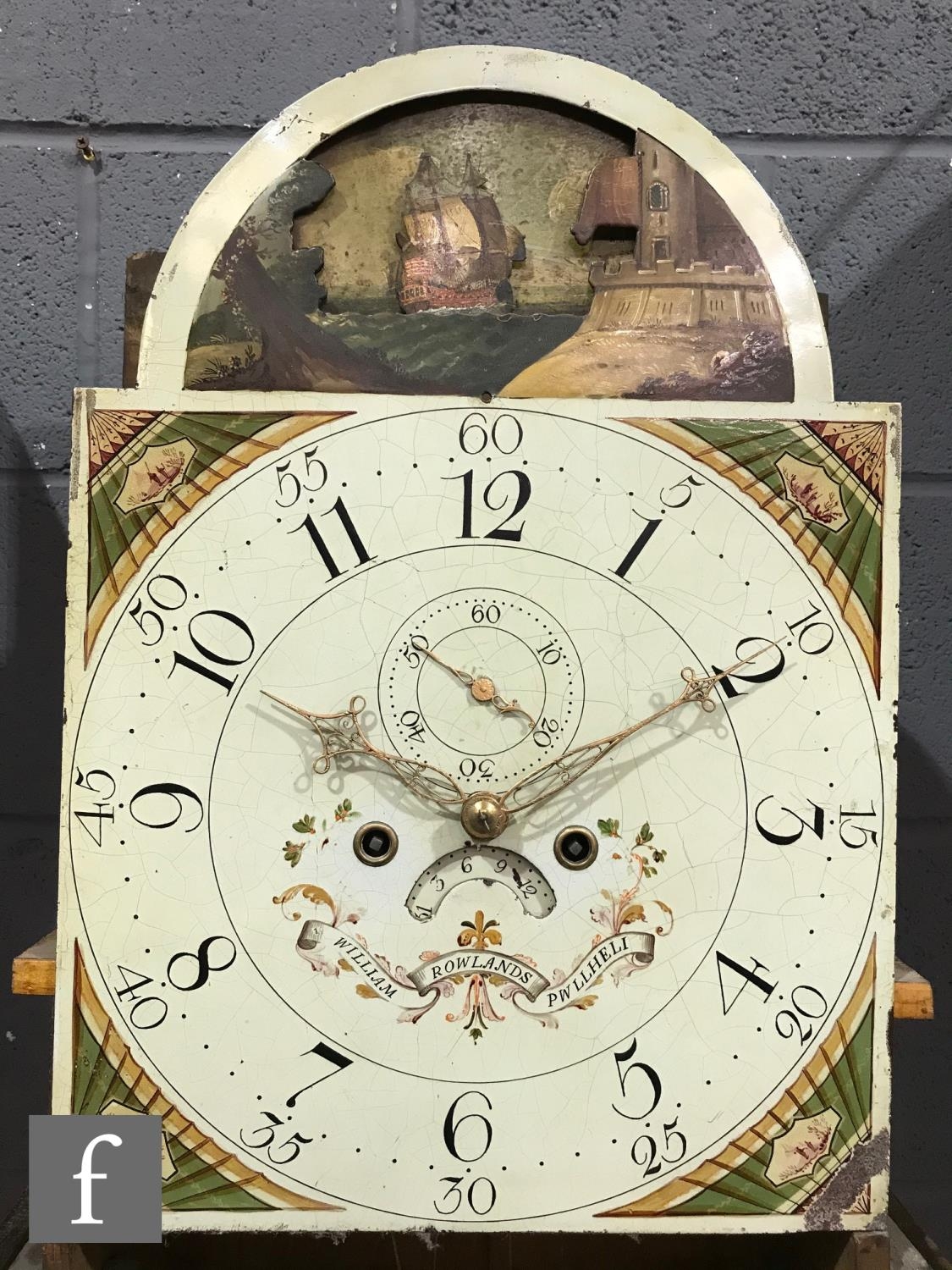 An early 19th Century oak longcase clock with an eight day movement striking on a bell, the case - Image 3 of 7