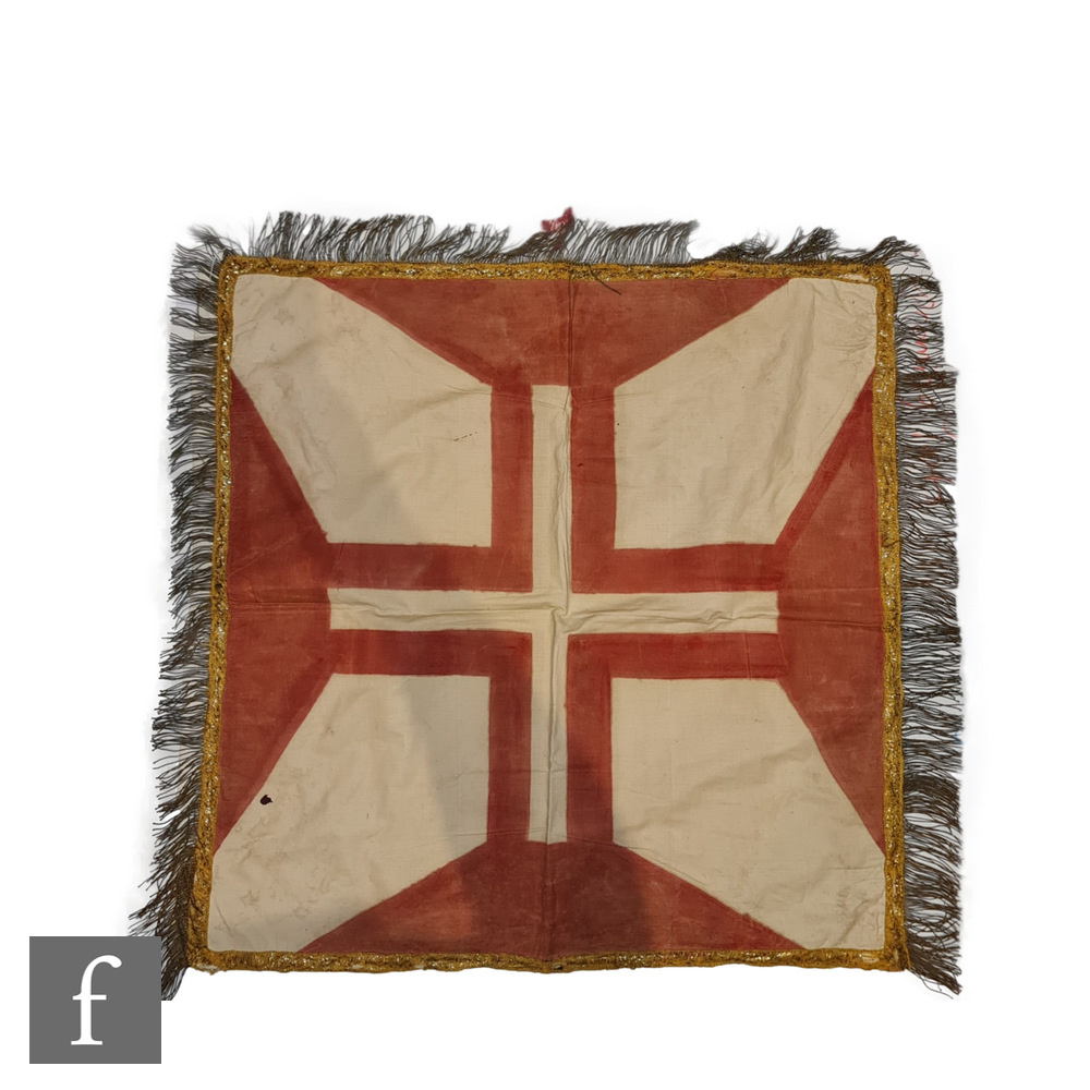 A hand painted banner for the Portuguese military and religious 'Order of Christ', red cross on