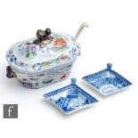 A small 19th Century Davenport Stone China tureen and cover decorated with a blue and white transfer