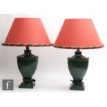 A collection of various table lamps, to include a pair of green glazed campana urn form examples,