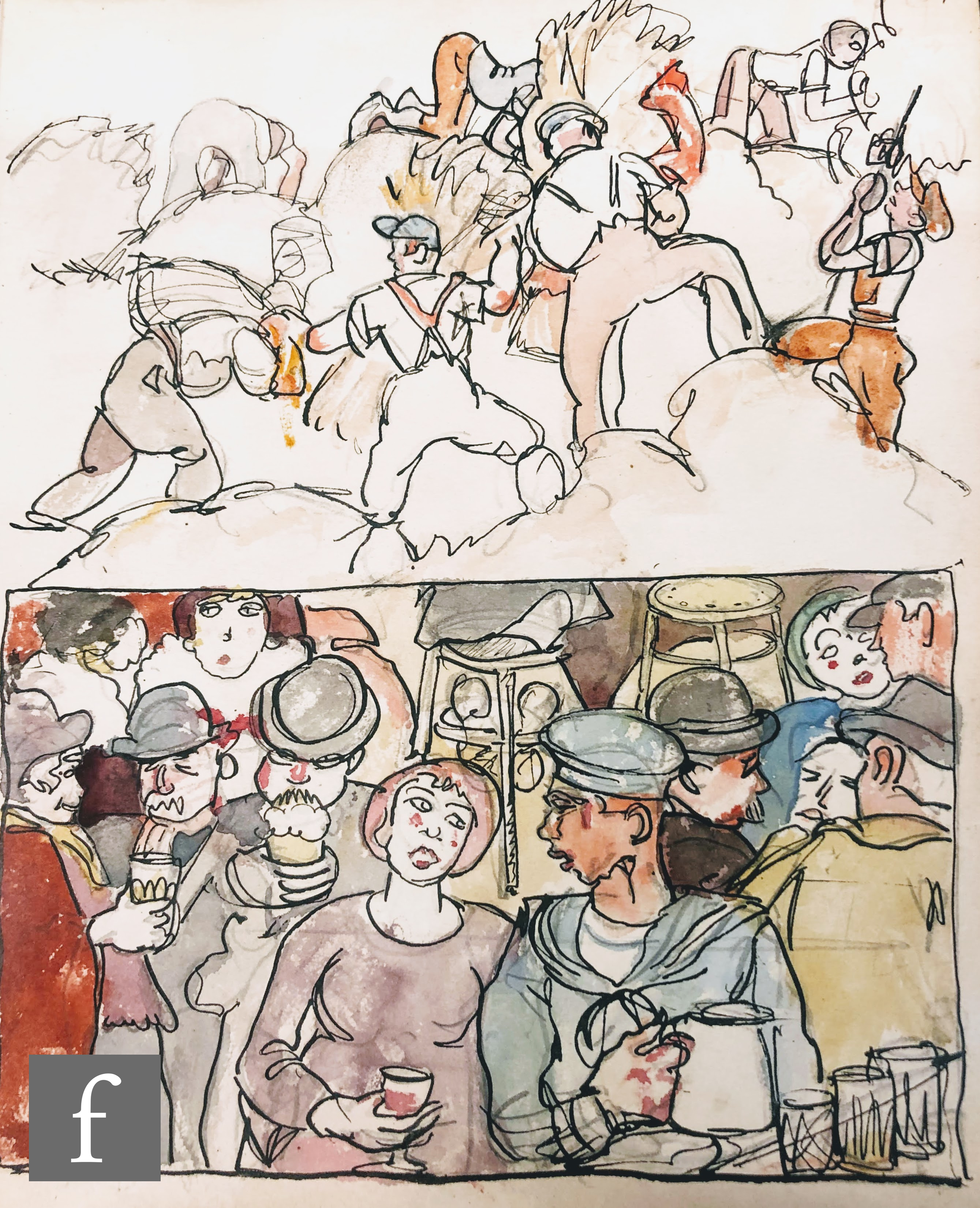 ALBERT WAINWRIGHT (1898-1943) - A sketch depicting a group of young men playing rugby in full scrum, - Image 2 of 2