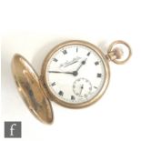 A 9ct hallmarked crown wind, full hunter pocket watch, Roman numerals to a white enamelled dial,