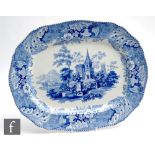 A large 19th Century Minton and Boyle blue and white transfer decorated meat plate with a