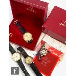 A gentleman's gold plated Omega De Ville quartz wrist watch, batons and date facility to a