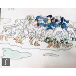 ALBERT WAINWRIGHT (1898-1943) - A sketch depicting a group of young men playing rugby in full scrum,