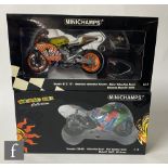 Two Minichamps 1:12 scale diecast model motorbikes, both Valentino Rossi, comprising 122 073096