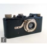 A Leica I (model A) camera, circa 1930, serial number 22149, the black body with black lacquered