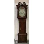 A 19th Century oak and mahogany longcase clock, the painted arch dial with moon phase, subsidiary