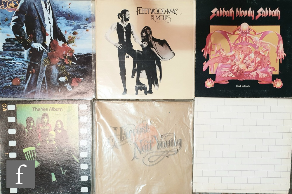 A collection of classic rock, prog rock and 1960s pop LPs to include Pink Floyd, Beatles, Yes,