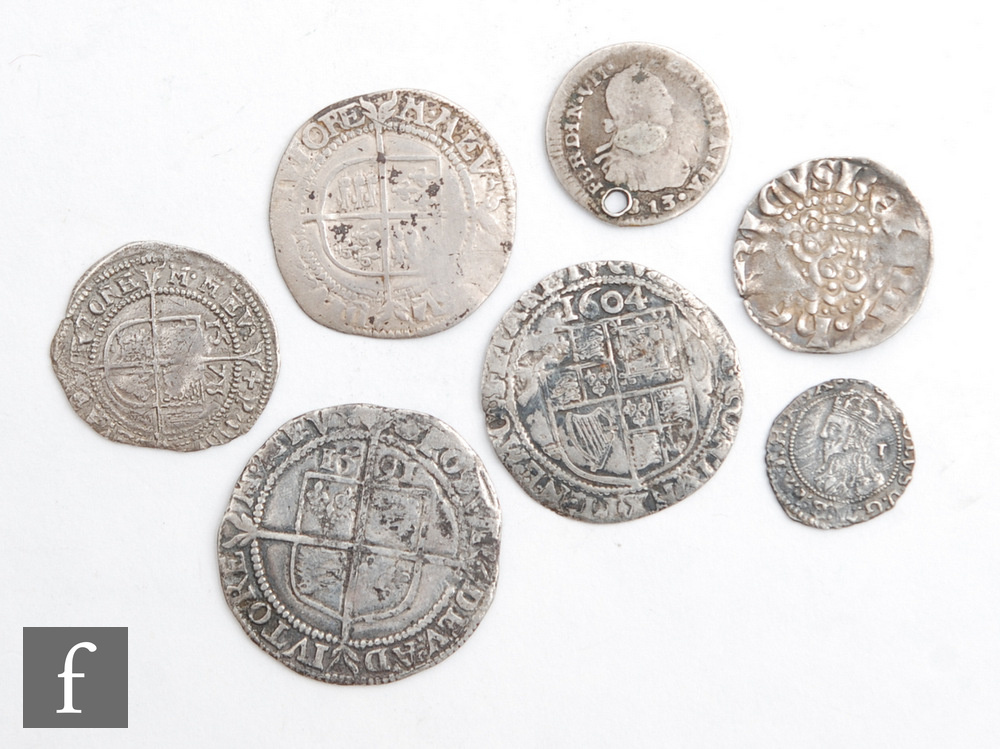 Various Henry III to Charles I hammered coinage to include voided longcross penny, three pence 1573,