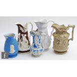 Three 19th Century Samuel Alcock & Co parian jugs, the first with classical allegorical scenes