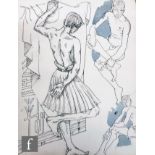 ALBERT WAINWRIGHT (1898-1943) - A study depicting a semi nude male figure wearing a kilt, beside two