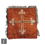 A late 17th or early 18th Century silk and gold coloured fringed heraldic flag