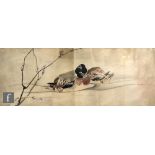 CHINESE SCHOOL (LATE 19TH CENTURY) - A pair of ducks on a river, watercolour, framed, 26cm x 69cm,