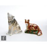 Two boxed Royal Crown Derby boxed paperweights comprising Devonian Fox and Wolf, both with gold
