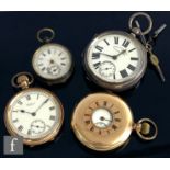 Two gold plated pocket watches to include a half hunter example, with a hallmarked silver lever