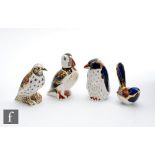 Four boxed Royal Crown Derby paperweights comprising Fairy Wren, Rockhopper Penguin, Song Thrush and