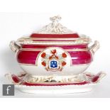 A large 19th Century rectangular tureen and stand decorated with two armourial 'Fari quae sentiat'