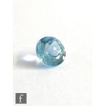 A loose natural aquamarine stone, round faceted cut, diameter 10mm, depth 7mm, total weight