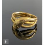 A 19th Century 18ct hallmarked snake ring with double shank, weight 4.6g, ring size N, Birmingham