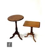 A mahogany wine table with turned support and tripod base beneath a replacement thumb-moulded