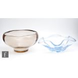 A 20th Century Swedish glass bowl by Stromberg, of footed high sided form in a cinnamon tint,