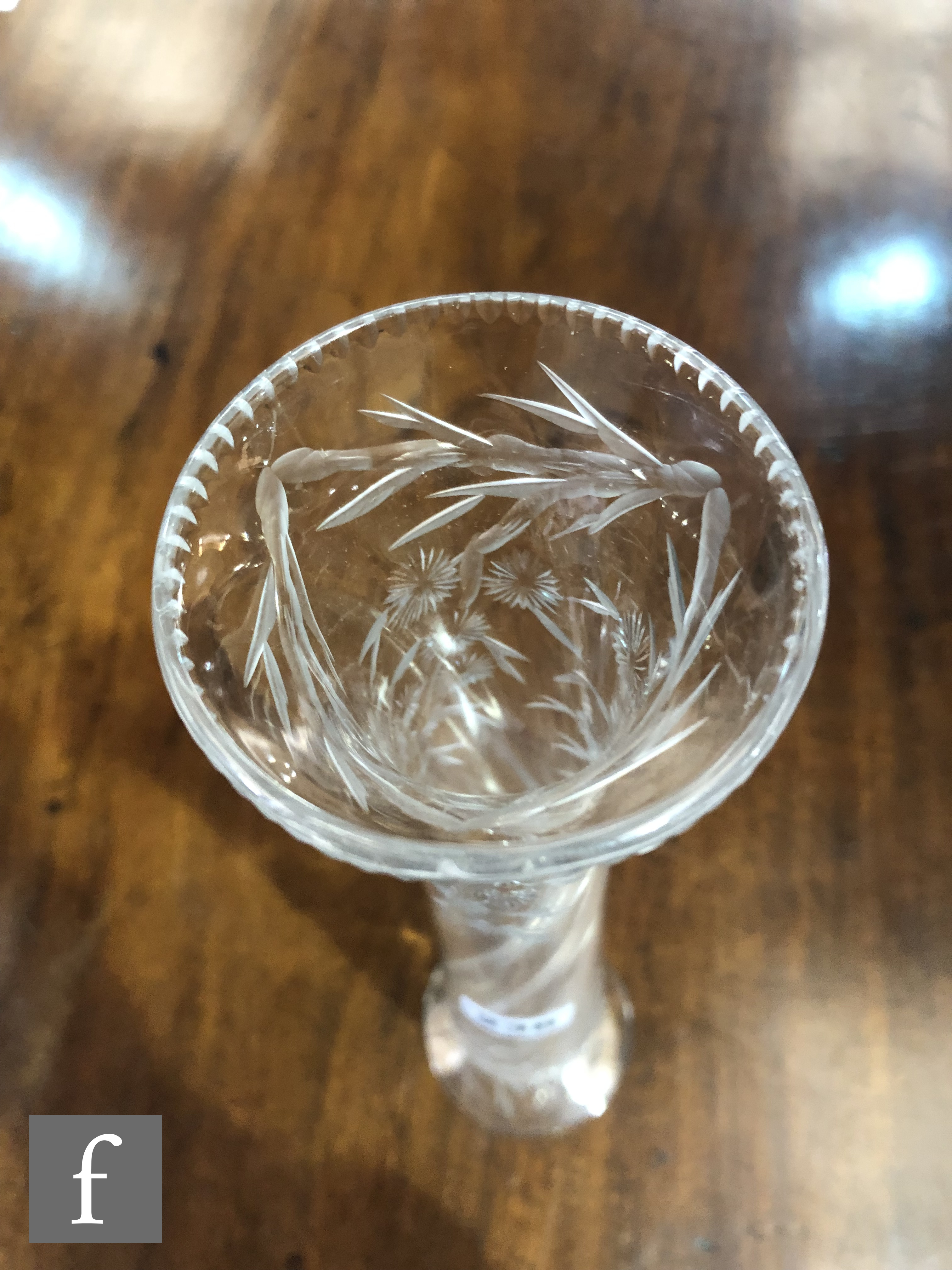 A late 19th Century Stevens and Williams clear crystal vase of footed slender form with optic - Image 2 of 4