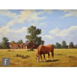 HOWARD SHINGLER (B. 1953) - A horse grazing in a meadow, acrylic on canvas, signed, framed, 45cm x