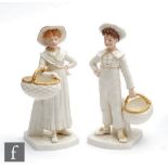 A pair of 19th Century Royal Worcester figures of children modelled as a young girl and boy each