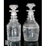 Two Georgian mallet form decanters, the first cut with swags and with basal slice cut decoration,