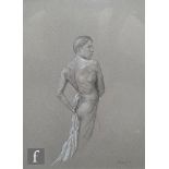 ZORAN KORAC (CONTEMPORARY) - Male nude back view, pencil drawing heightened with white, signed,