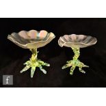 A late 19th Century John Walsh Walsh tazza, the leaf form dish in an iridescent pearl finish