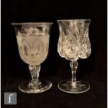 Two late 19th Century glass goblets, a Stevens and Williams glass with waisted bowl with basal