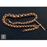 An early 20th Century 9ct rose gold facetted belcher link graduated single Albert chain
