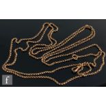 An early 20th Century 9ct rose gold belcher link guard chain, weight 23g, length 164cm,